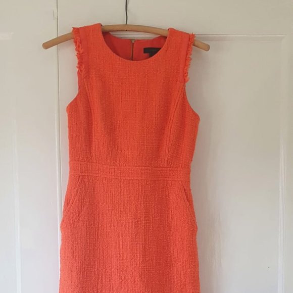 J. Crew Orange Sheath Tweed Dress with Pockets - Picture 3 of 12